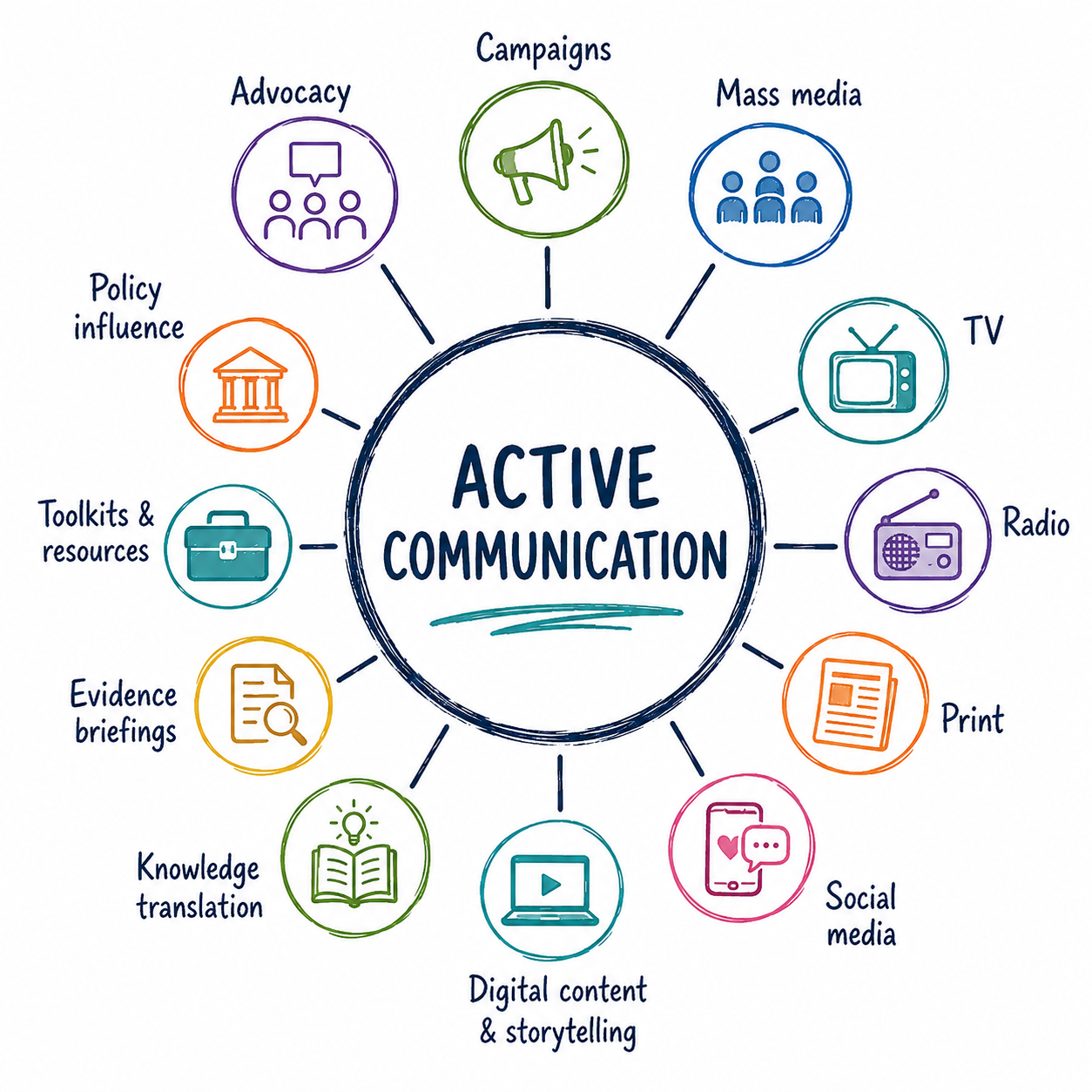 Spider diagram demonstrating different communication methods